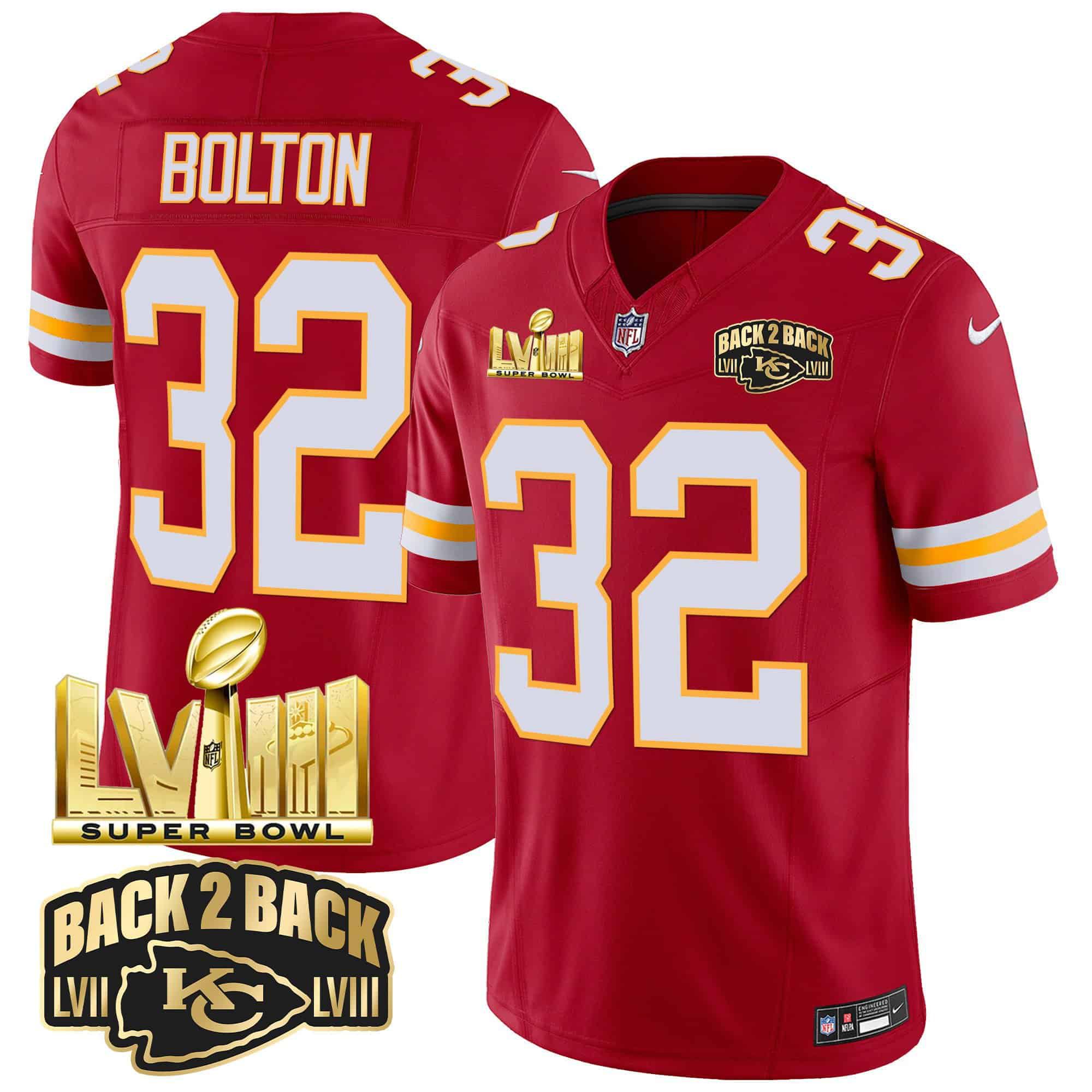 Men Kansas City Chiefs #32 Bolton Red 2024 Nike Super Bowl LVIII & Back-2-Back Gold Patch Vapor NFL Jersey style 3->indianapolis colts->NFL Jersey